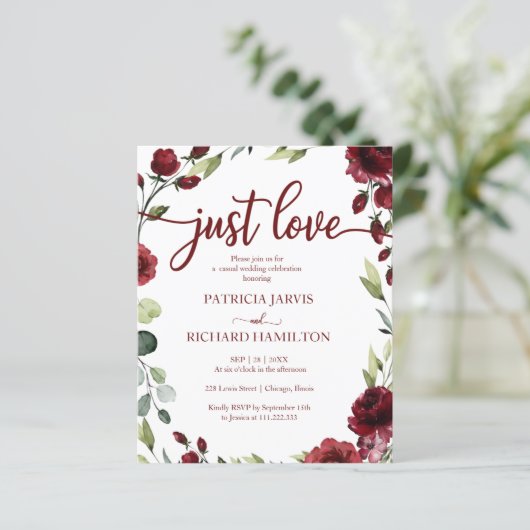 Net Love Red Flowers budget Wedding Invitations (Staand voorkant)