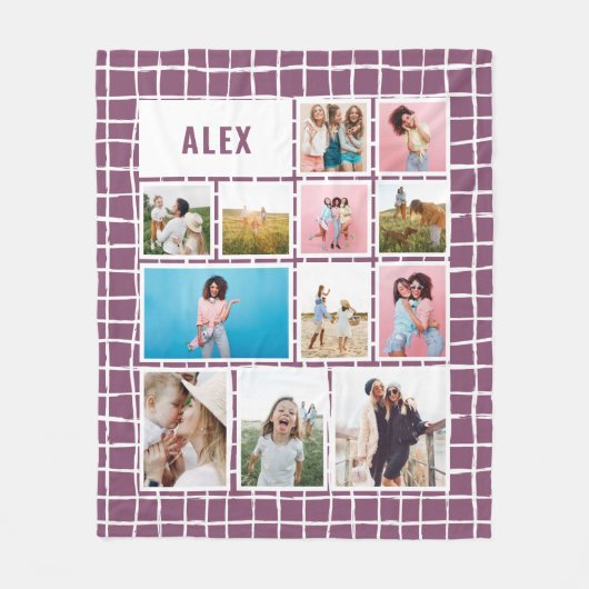 Net paars wit 12 foto modern minimaal abstract fleece deken (Voorkant)