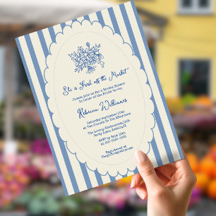 Net van de Markt Blauwe Handgetekende Bruidsdouche Kaart