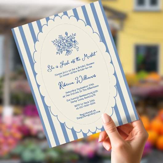 Net van de Markt Blauwe Handgetekende Bruidsdouche Kaart