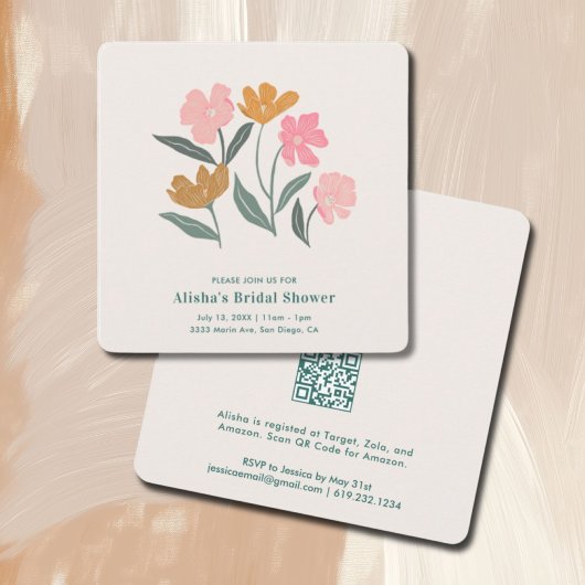 Net Van De Markt Boho Bloemige Bruiloft Borrel QR Kaart