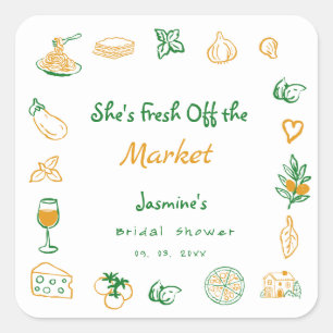 Net Van De Markt Handgetekende Bruidsdouche Vierkante Sticker