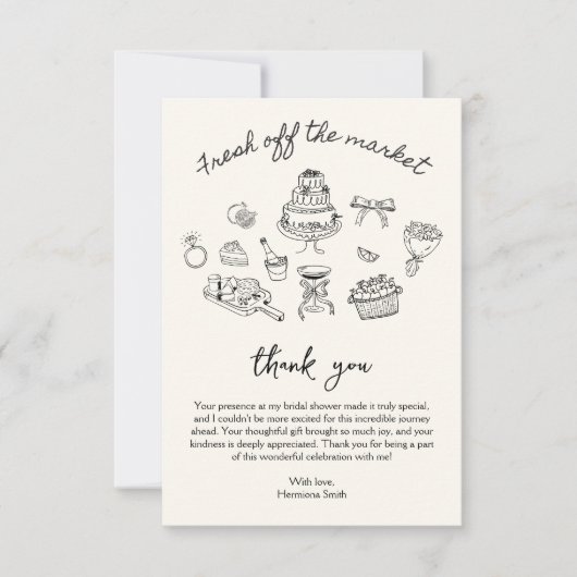 Net van de Markt met de hand getekende Bruidsdouch Bedankkaart (Voorkant)