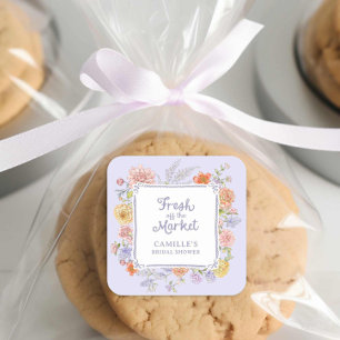 Net van de Markt Paarse Bloem Bruidsdouche  Vierkante Sticker