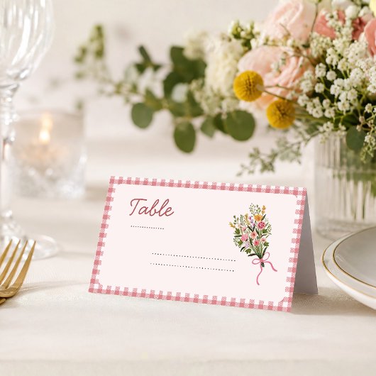 Net van de markt roze gingham bruids+shower plaatskaartje