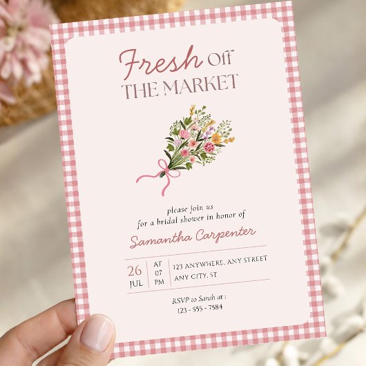 Net van de markt roze gingham bruidsdouche  kaart