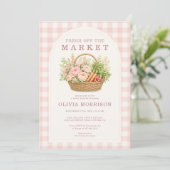 Net Van De Markt Roze Gingham Bruidsfeest Kaart (Staand voorkant)