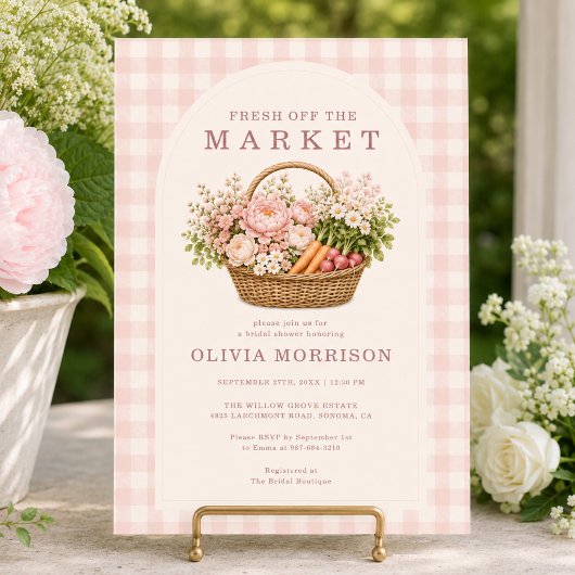 Net Van De Markt Roze Gingham Bruidsfeest Kaart