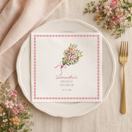 Net van de markt roze gingham welkomstbord servet
