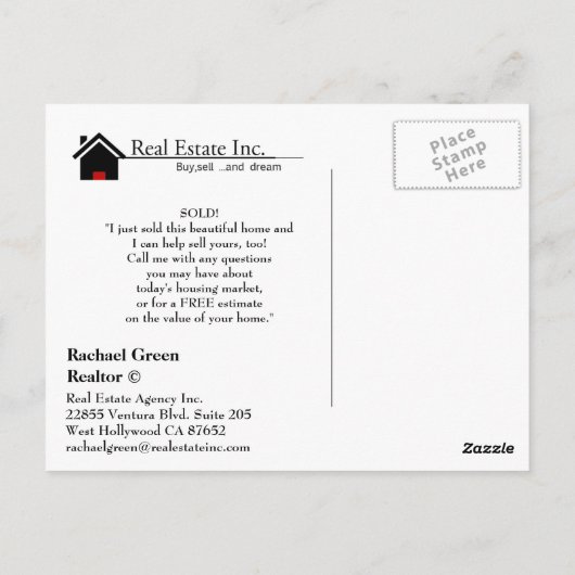 NET VERKOCHT briefkaart onroerend goed (Achterkant)