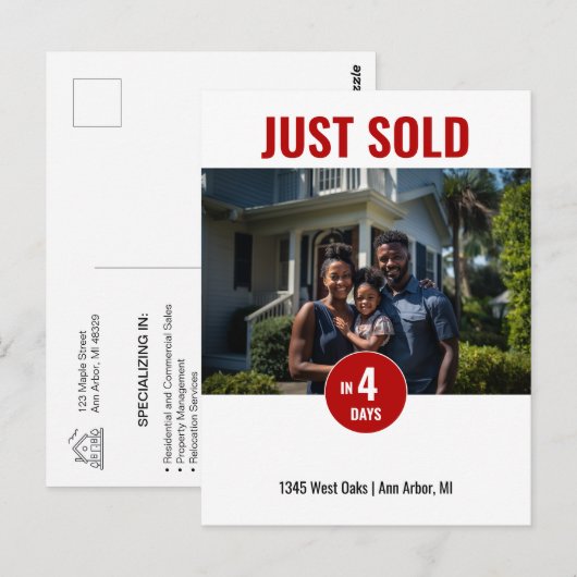 Net verkocht Red Real Estate Marketing Briefkaart (Voorkant / Achterkant)