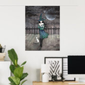 Net Voor Middernacht Heks Witte Kat Poster (Thuiskantoor)
