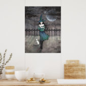 Net Voor Middernacht Heks Witte Kat Poster (Keuken)