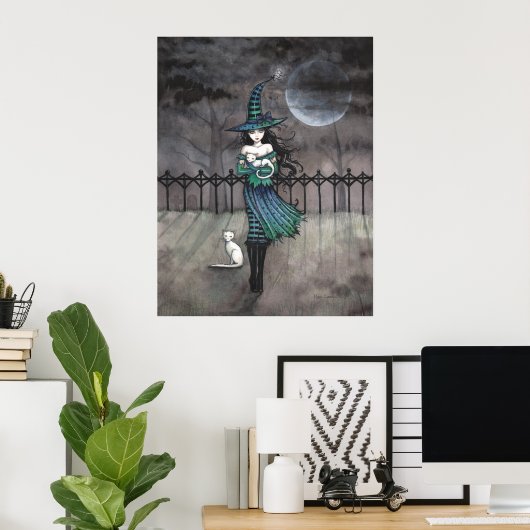 Net voor Midnight Witte kat Poster (Thuiskantoor)