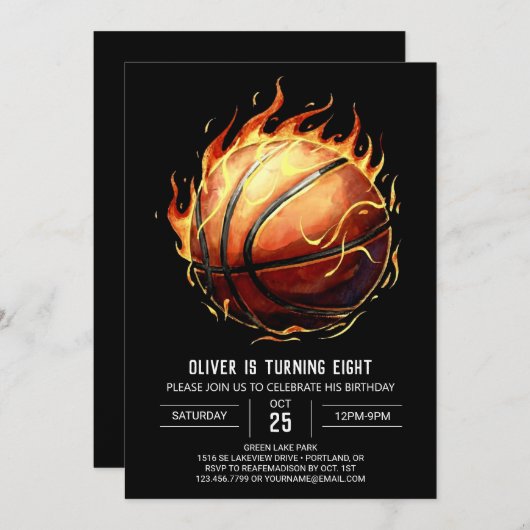 Net Waterverf bewerkbare basketbal verjaardag Kaart (Voorkant / Achterkant)