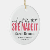 Net zoals ze het afstuderen aankondigde keramisch ornament (Rechts)