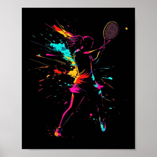 Netall Court Game Paint Splash Dminton Player Girl Poster (Voorkant)