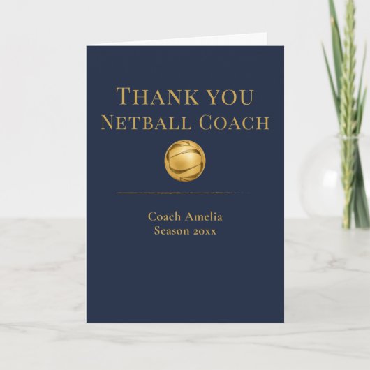 Netbalcoach Elegant Navy Goud Team Waardering Bedankkaart (Voorkant)
