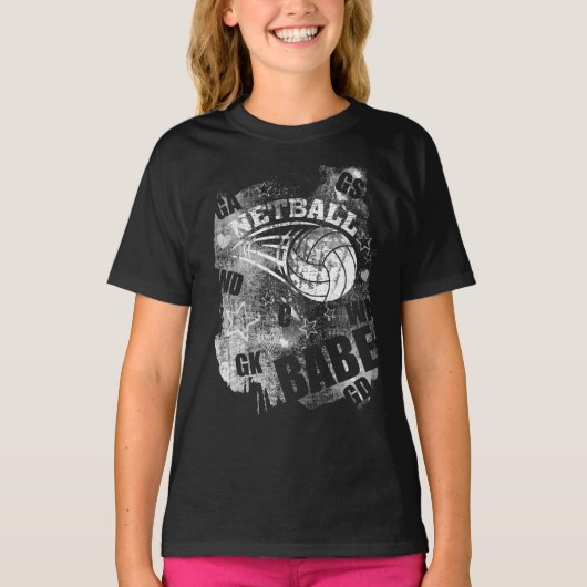 Netball Babe's, Black Grunge Netball T-shirt (Voorkant)