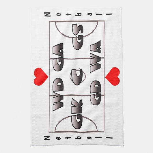 Netball Court en Positions Heart Design Theedoek (Verticaal)