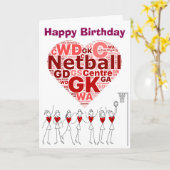 Netball hartposities gelukkige verjaardag kaart (Gele Bloem)
