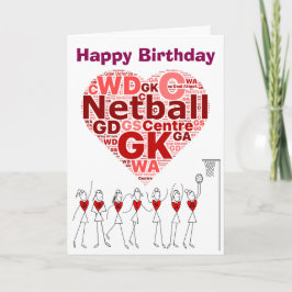 Netball hartposities gelukkige verjaardag kaart