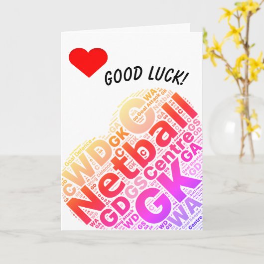 Netball Positions Heart Design Veel succes Kaart (Gele Bloem)