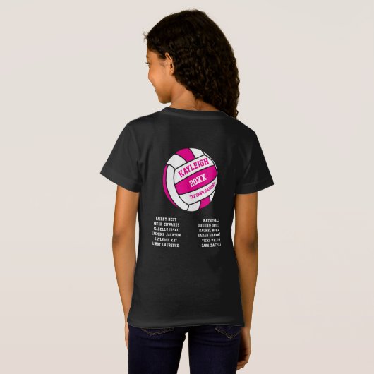 Netball roze witte uit teamnamen t-shirt (Achterkant volledig)