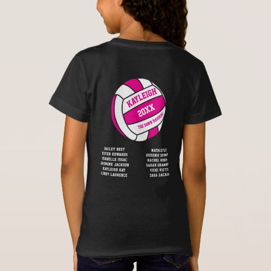 Netball roze witte uit teamnamen t-shirt (Achterkant)