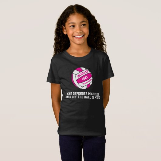 Netball roze witte voorvechter t-shirt (Voorkant volledig)