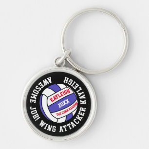 Netball sport blauwe rode witte gepersonaliseerde sleutelhanger