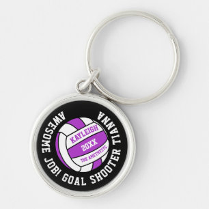 Netball Sport paars-white gepersonaliseerde prijs Sleutelhanger