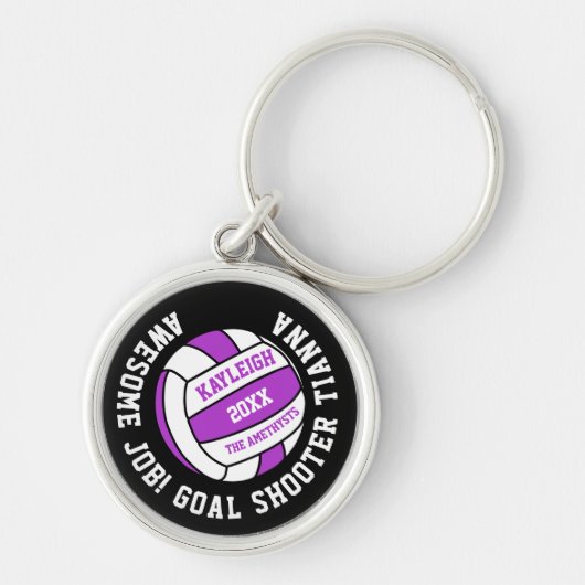 Netball Sport paars-white gepersonaliseerde prijs Sleutelhanger (Voorkant)