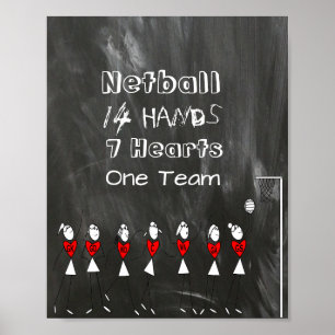 Netball Team Positioneert Tik Figuren en Citaat Poster