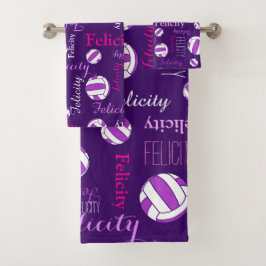 Netballs sporten roze paarse witte aangepaste naam bad handdoek