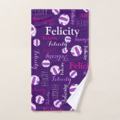 Netballs sporten roze paarse witte aangepaste naam bad handdoek (Handdoek)