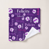 Netballs sporten roze paarse witte aangepaste naam bad handdoek (Wasdoekje)