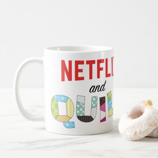 Netflix en Quilt Coffee Mok - Grappig Quilter Gift (Met donut)