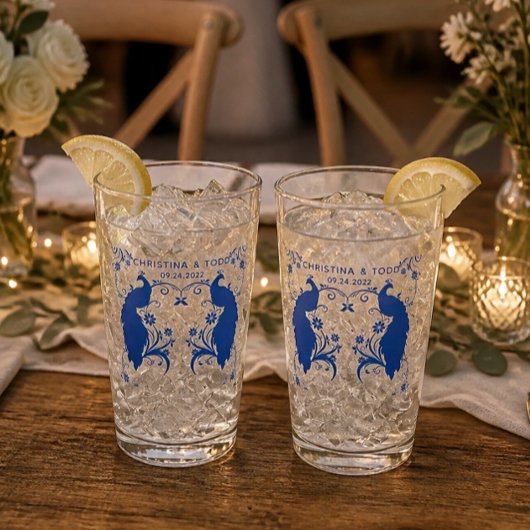 Netgehuwde Elegante Blauwe Pauw Pintglas Glas