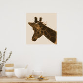 netgiraffe in sepia-afdruk poster (Keuken)