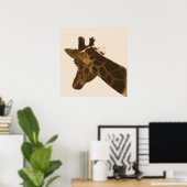 netgiraffe in sepia-afdruk poster (Thuiskantoor)