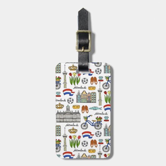 Netherland Doodle Pattern Bagagelabel (Voorkant verticaal)