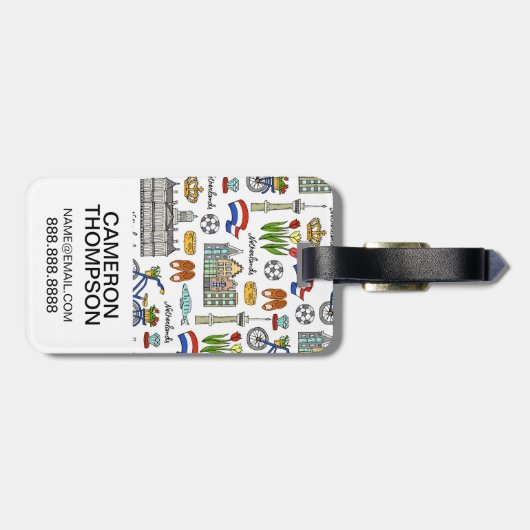 Netherland Doodle Pattern Bagagelabel (Achterkant horizontaal)
