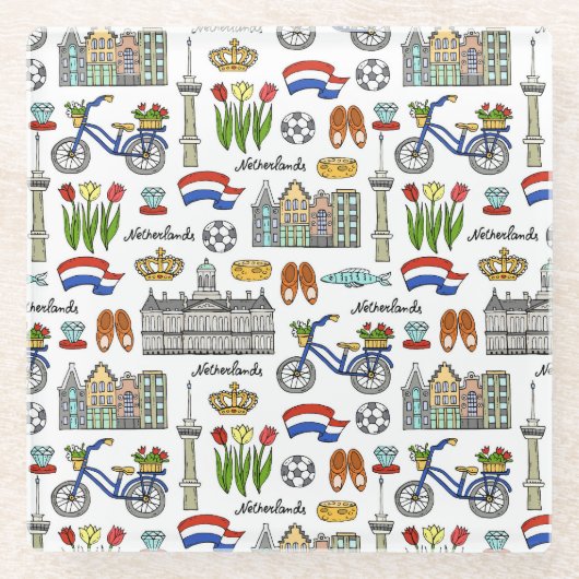 Netherland Doodle Pattern Glazen Onderzetter (Voorkant)