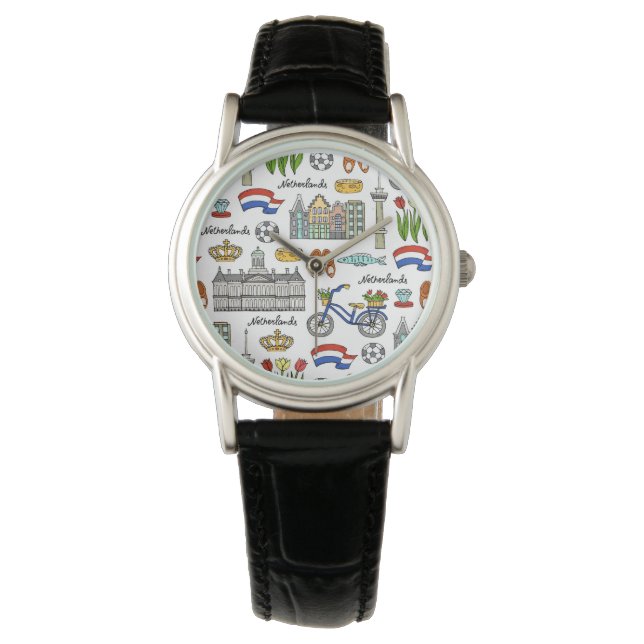 Netherland Doodle Pattern Horloge (Voorkant)