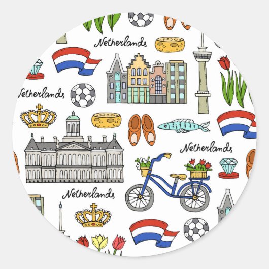 Netherland Doodle Pattern Ronde Sticker (Voorkant)