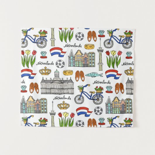 Netherland Doodle Pattern Wandkleed (Voorkant (horizontaal))
