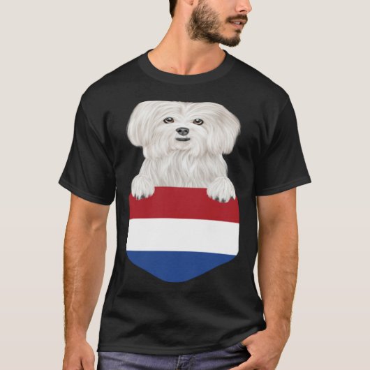 Netherlands Flag Maltese Dog In Pocket T-shirt (Voorkant)