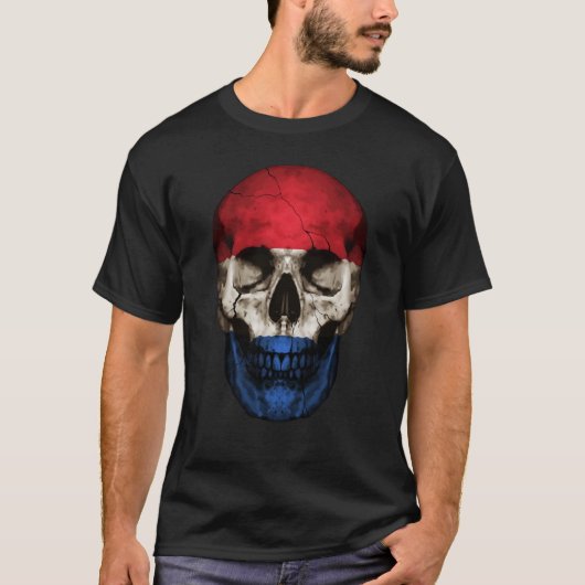 Netherlands Flag Skull Dutch Roots Proud Patriotic T-shirt (Voorkant)