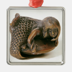 Netsuke, gekaard in de vorm van een zeemeermin metalen ornament